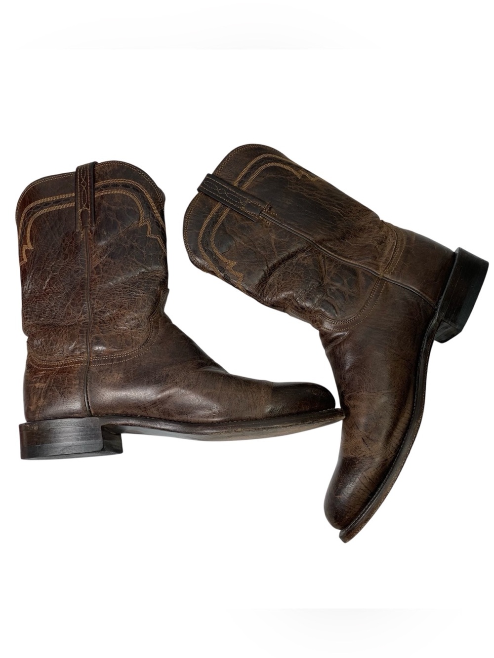 Lucchese T0122 Mad Goat Roper Dark Brown Leather Cowboy Boots Size 9.5 D - Picture 10 of 13
